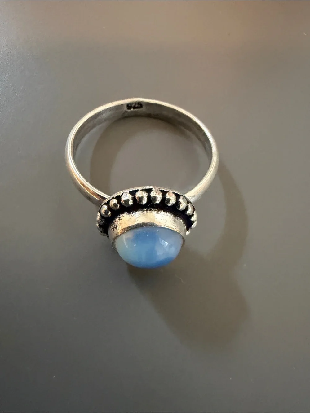 Sterling Silver 925 Blue Cabochon Ring Size 7